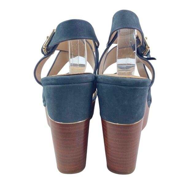 Aldo Women's Navy Blue Suede Leather Strappy Open Toe Wedge Heels Sandals Size 8 - Picture 3 of 6